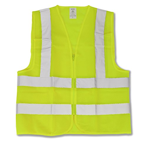 7844908467090 - NEIKO HIGH VISIBILITY NEON YELLOW ZIPPER FRONT SAFETY VEST WITH REFLECTIVE STRIPS - MEETS ANSI/ISEA STANDARDS, SIZE LARGE