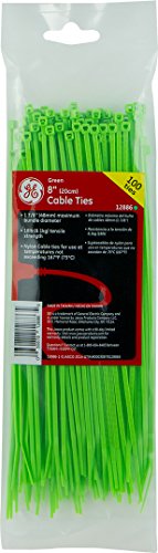 0784497889996 - GE 12886 8 18LB PLASTIC CABLE TIES, 100 PACK (BRIGHT GREEN)