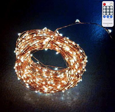 0784672380423 - QUALIZZI STARRY LIGHTS 80 FEET XXX-LONG COPPER WIRE. WARM WHITE 480 LEDS WITH REMOTE CONTROL DIMMER PLUS BONUS E-BOOK. WHITE 110/220V PW ADAPTOR