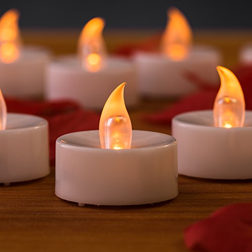 0784672397117 - MARS BATTERY OPERATED CANDLES - 24 YELLOW FLICKERING LED CANDLES TEALIGHTS FREE 100 FAKE ROSE PETALS FOR WINDOWS, CANDLE HOLDERS, LUMINARIES, BIRTHDAY CANDLE, WEDDING, STOCKING STUFFERS, VALENTINES