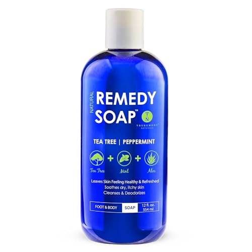 0784672587549 - REMEDY ANTIFUNGAL SOAP, HELPS WASH AWAY BODY ODOR, ATHLETE'S FOOT, NAIL FUNGUS, RINGWORM, JOCK ITCH, YEAST INFECTIONS AND SKIN IRRITATIONS. REFRESHING 100% NATURAL FOOT AND BODY WASH WITH TEA TREE OIL, MINT & ALOE THERAPEUTIC CLEANSER 12 OZ