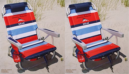 0784672652025 - 2 TOMMY BAHAMA 2015 BACKPACK COOLER CHAIRS WITH STORAGE POUCH AND TOWEL BAR- RED/BLUE