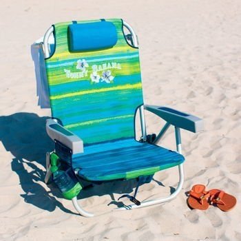 0784672652148 - TOMMY BAHAMA 2016 BACKPACK COOLER CHAIR WITH STORAGE POUCH AND TOWEL BAR ( GREEN/BLUE STRIPE)