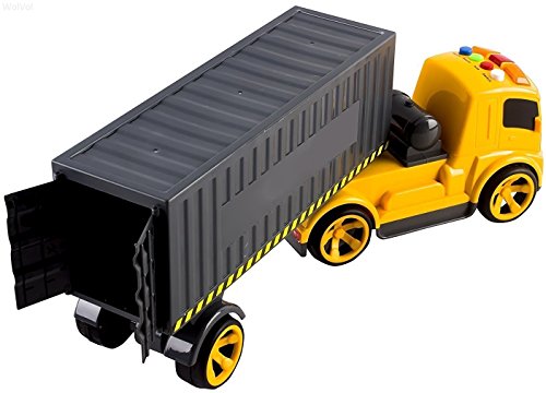 0784672971225 - WOLVOL FRICTION POWERED MEGA TRANSPORT CARRIER TRUCK TOY WITH LIGHTS AND SOUNDS FOR KIDS - BACK DOORS OPEN FOR STORAGE