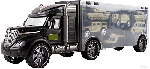 0784672971256 - WOLVOL MILITARY TRANSPORT CAR CARRIER TRUCK TOY FOR KIDS (INCLUDES 6 ARMY CARS AND 12 SLOTS)