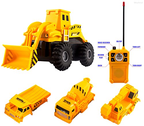 0784672971423 - WOLVOL 4-IN-1 CONSTRUCTION BULLDOZER DUMP MIXER CRANE TAKE-A-PART TRUCK TOY WITH RADIO/REMOTE CONTROL AND RECORDING FUNCTION