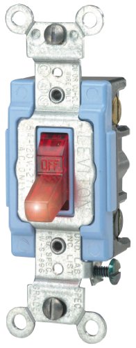 0078477781296 - LEVITON 1203-PLR 15 AMP, 120 VOLT, TOGGLE PILOT LIGHT, NEUTRAL 3-WAY AC QUIET SWITCH, EXTRA HEAVY DUTY GRADE, SELF GROUNDING, BACK AND SIDE WIRED, RED