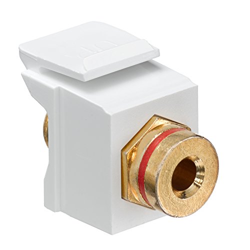 0078477962435 - LEVITON 40837-BWR QUICKPORT BANANA JACK ADAPTER, GOLD-PLATED WITH RED STRIPE, WHITE