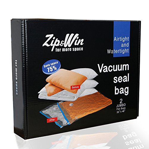 0785350261461 - VACUUM STORAGE BAGS - 2 CLEAR EXTRA THICK JUMBO SPACE SAVER BAGS FOR CLOTHES, DUVETS, STORAGE BY ZIP&WIN (35X48)