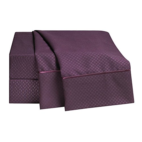 0785459580586 - 1800 COUNT 4 PIECE DEEP POCKET BED SHEET SET - CHECKERED COLLECTION/ KING DARK PURPLE