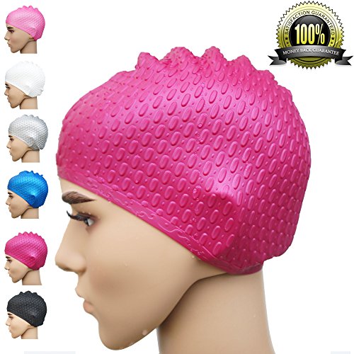 0785499119234 - ZIONOR PREMIUM SILICONE UNISEX SWIM CAP WITH UNIQUE WATER DROP ON SURFACE WRINKLE-FREE, LIGHTWEIGHT AND DURABLE (ROSE RED)