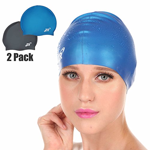 0785499119401 - ZIONOR PREMIUM SILICONE UNISEX SWIM CAP FOR LONG HAIR WITH WATERPROOF, WRINKLE-FREE, LIGHTWEIGHT AND DURABLE (BLACK+BLUE)