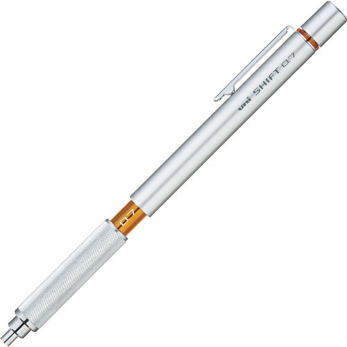 0785525746496 - UNI M71010.26 SHIFT PIPE LOCK DRAFTING 0.7MM PENCIL, SILVER BODY WITH ORANGE ACCENT (M71010.26)