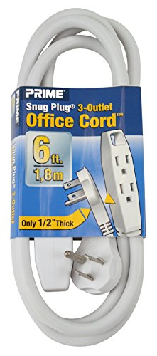 0785577418549 - PRIME WIRE & CABLE EC930706K 6-FOOT 14/3 SJT 3-OUTLET OFFICE CORD, WHITE