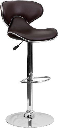 0785577833649 - FLASH FURNITURE CONTEMPORARY CURVED SEAT ADJUSTABLE BAR STOOL WITH CHROME BASE BY FLASH FURNITURE