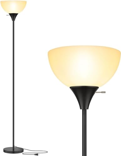 0785731195125 - KUSPORT FLOOR LAMP | LED STANDING LAMPS WITH WHITE PLASTIC SHADE | BLACK MODERN TORCHIERE FLOOR LAMP | TALL LAMPS FOR LIVING ROOM, DORM, BEDROOM, OFFICE | FEATURES ROTARY SWITCH, E26 BASE