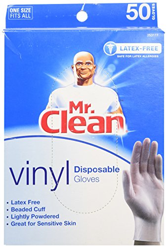 0785923099750 - MR. CLEAN LATEX FREE VINYL DISPOSABLE CLEANING GLOVES WITH BEADED CUFF (50 CO...