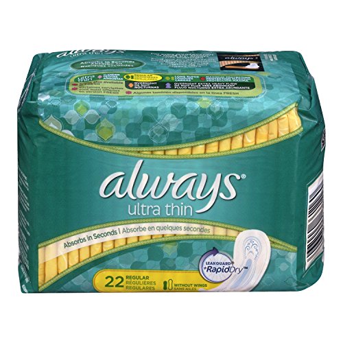 0785923245270 - ALWAYS ULTRA THIN REGULAR WITHOUT WINGS, UNSCENTED PADS 22 COUNT (PACK OF 4)
