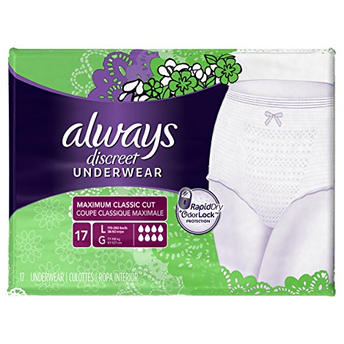 0785923513614 - ALWAYS DISCREET INCONTINENCE UNDERWEAR MAXIMUM ABSORBENCY, LARGE, 17 COUNT