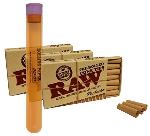 0785927021573 - 3 BOXES RAW PRE ROLLED CONE TIPS PERFECTO (63 TOTAL TIPS) WITH RPD DOOB TUBE BY RAW