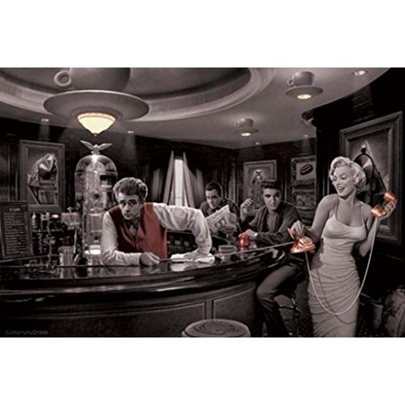 0786024808807 - JAVA DREAMS WITH JAMES DEAN MARILYN MONROE ELVIS PRESLEY AND HUMPHREY BOGART BY CHRIS CONSANI 36X24 ART PRINT POSTER WALL DECOR CELEBRITY MOVIE STARS AT COFFEE BAR ICONS HOLLYWOOD