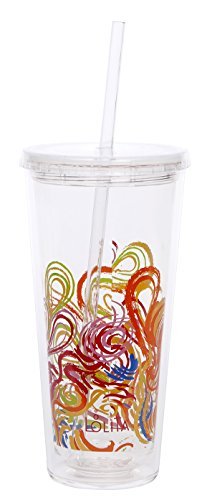 0786173405803 - C.R. GIBSON QITS-14123 LOLITA QUILL DESIGN DOUBLE WALL TUMBLER WITH STRAW, MULTICOLOR BY C.R. GIBSON
