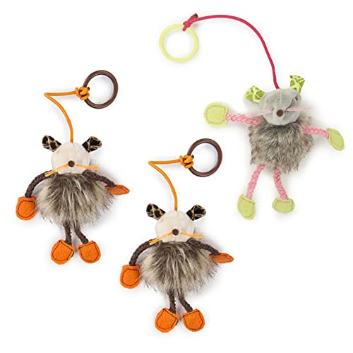 0786306091705 - SMARTYKAT BOUNCY MOUSE SET/3 SOFT PLUSH CAT TOY, BUNGEE TEASER TOY, INTERACTIVE WITH RING, ELASTIC AND EXTRA LONG FAUX FUR