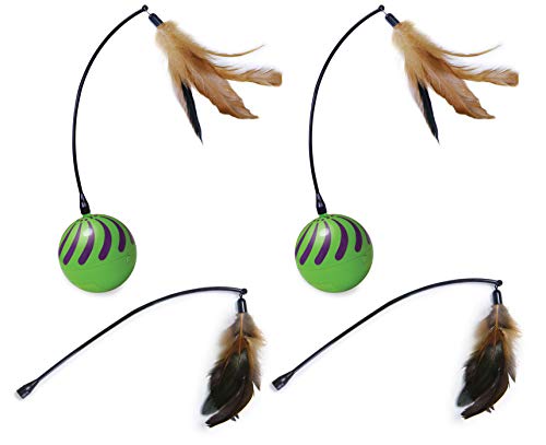 0786306321017 - SMARTYKAT, 2 FEATHER WHIRL + 2 BONUS REPLACEMENT WANDS, ELECTRONIC MOTION CAT TOY, INTERACTIVE MOVING BALL, WITH SPINNING FEATHERS, BATTERY POWERED