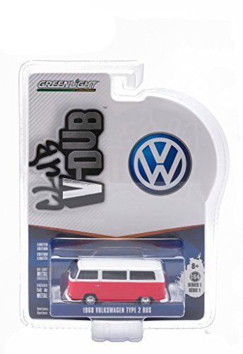 0786372956090 - 1968 VOLKSWAGEN TYPE 2 BUS TITAN RED WITH CLOUD WHITE SERIES 1 CLUB V-DUB 1/64 BY GREENLIGHT 29790D