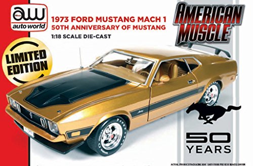 0786372969885 - 1973 FORD MUSTANG MACH 1 GOLDEN 50TH ANNIVERSARY OF MUSTANG LIMITED TO 1250PC DIE 1/18 BY AUTOWORLD AMM1043