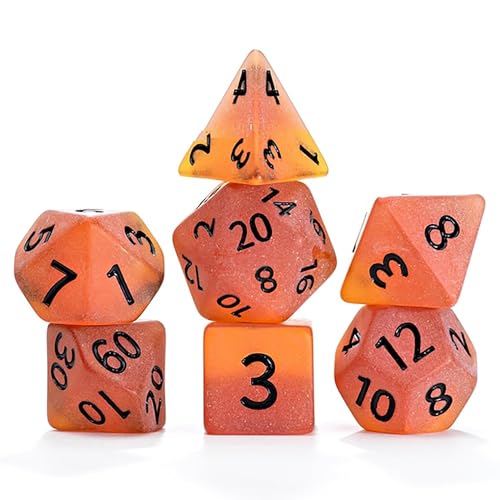 0786468918056 - GATE KEEPER GAMES AND DICE: SEA GLASS DICE: FIREBRAND - 7PC RPG SET, FLAMING YELLOW & FIRE DAMAGE ORANGE FROSTED MATTE RESIN, ROLE PLAYING GAMES DICE