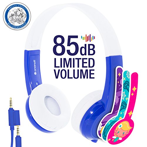 0786471748862 - EXPLORE VOLUME LIMITING KIDS HEADPHONES - DURABLE, COMFORTABLE & CUSTOMIZABLE - BUILT IN HEADPHONE SPLITTER AND IN LINE MIC - FOR IPAD, KINDLE, COMPUTERS AND TABLETS - BLUE