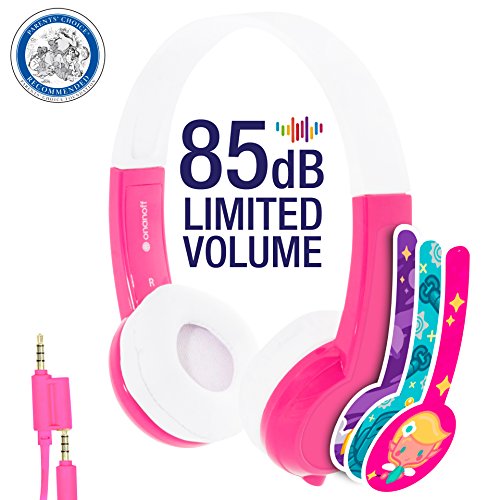 0786471748879 - EXPLORE VOLUME LIMITING KIDS HEADPHONES - DURABLE, COMFORTABLE & CUSTOMIZABLE - BUILT IN HEADPHONE SPLITTER AND IN LINE MIC - FOR IPAD, KINDLE, COMPUTERS AND TABLETS - PINK