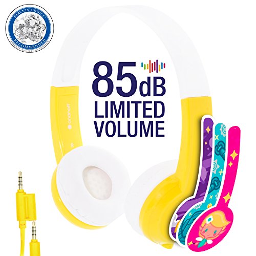 0786471748893 - EXPLORE VOLUME LIMITING KIDS HEADPHONES - DURABLE, COMFORTABLE & CUSTOMIZABLE - BUILT IN HEADPHONE SPLITTER AND IN LINE MIC - FOR IPAD, KINDLE, COMPUTERS AND TABLETS - YELLOW