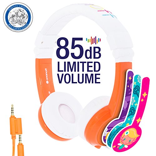 0786471748930 - EXPLORE FOLDABLE VOLUME LIMITING KIDS HEADPHONES - DURABLE, COMFORTABLE & CUSTOMIZABLE - BUILT IN HEADPHONE SPLITTER AND IN LINE MIC - FOR IPAD, KINDLE, COMPUTERS AND TABLETS - ORANGE