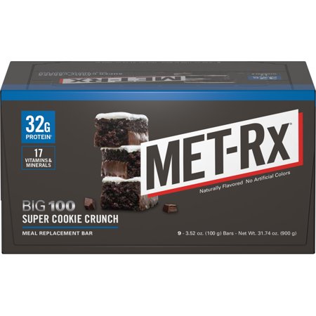0786560557016 - MET-RX BIG 100 COLOSSAL SUPER COOKIE CRUNCH MEAL REPLACEMENT BARS, 3.52 OZ, 9 COUNT