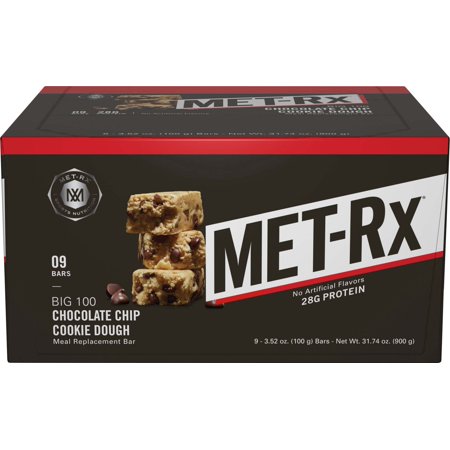 0786560557092 - MET-RX BIG 100 COLOSSAL CHOCOLATE CHIP COOKIE DOUGH MEAL REPLACEMENT BARS, 3.52 OZ, 9 COUNT