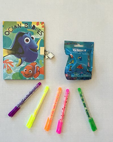 0786641536763 - DISNEY FINDING DORY DIARY WITH LOCK (5X7), 5 PACK SCENTED VIBRANT COLOR FLUORESCENT MARKER PENS AND 1 MYSTERY CHARACTER SURPRISE BLIND BAG (3 ITEMS)
