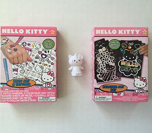 0786641537258 - HELLO KITTY ART BUNDLE: SCRATCH ART SET - WITH GEMSTONES AND HELLO KITTY BODY ART & TATTOOS PLUS A LED 5 CHANGING COLOR RELAXING MOOD LIGHT TOY FIGURE ( 3 ITEMS)