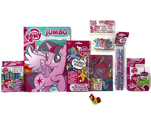 0786641537388 - MY LITTLE PONY: JUMBO COLOR AND ACTIVITY BOOK, CRAYONS, JOURNAL, PENCILS, STICKER BOOK, ERASERS, 36 BAND-AIDS AND 1- MINI PONY FIGURINE BUNDLE (8-ITEMS) •