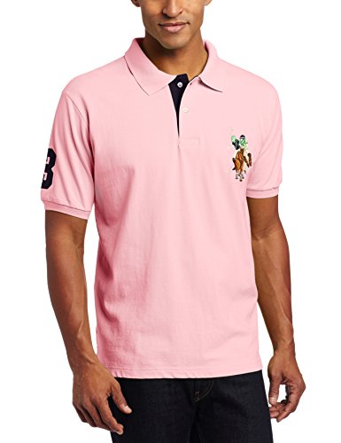 0786664336173 - U.S. POLO ASSN. MEN'S SOLID POLO WITH MULTI COLOR PONY, PINK ROSE, LARGE