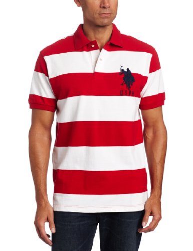 0786664548712 - U.S. POLO ASSN. MEN'S POLO WITH WIDE STRIPES, ENGINE RED/WHITE, X-LARGE