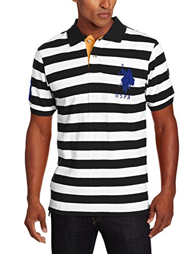 0786664713066 - U.S. POLO ASSN. MEN'S SHORT SLEEVE STRIPED WITH BIG PONY, BLACK/WHITE, LARGE