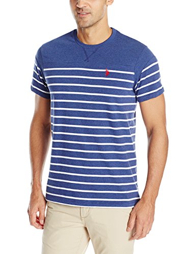 0786667345424 - U.S. POLO ASSN. MEN'S SOLID AND STRIPE V-NECK T-SHIRT, DODGER BLUE HEATHER, SMALL