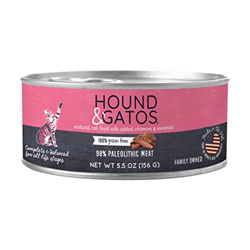 0787108006157 - HOUND & GATOS WET CAT FOOD, 98% PALEOLITHIC MEAT, CASE OF 24 5.5 OZ CANS