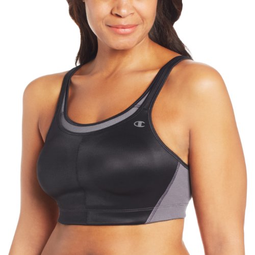 0078715058814 - CHAMPION WOMEN'S ALL-OUT WIREFREE FULL FIGURE SUPPORT SPORTS BRA, BLACK/MEDIUM GRAY, 36DD