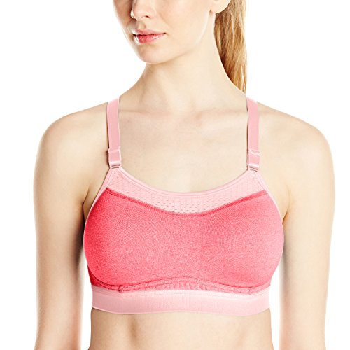 0078715557119 - CHAMPION WOMEN'S SHOW OFF SPORTS BRA, SOLAR FLAME SD HEATHER/PINK BOW, SMALL