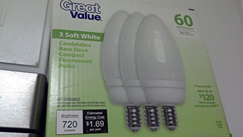 0078742019802 - GREAT VALUE 14W DECO SOFT WHITE CFL, 3PK