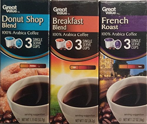 0078742135304 - GREAT VALUE DONUT SHOP BLEND, BREAKFST BLEND AND FRENCH ROAST 100% ARABICA COFFEE (PACK OF 3)