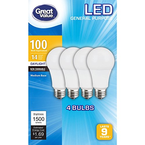 0078742151304 - GREAT VALUE LED LIGHT BULBS 14W (100W EQUIVALENT), DAYLIGHT, 4-PACK